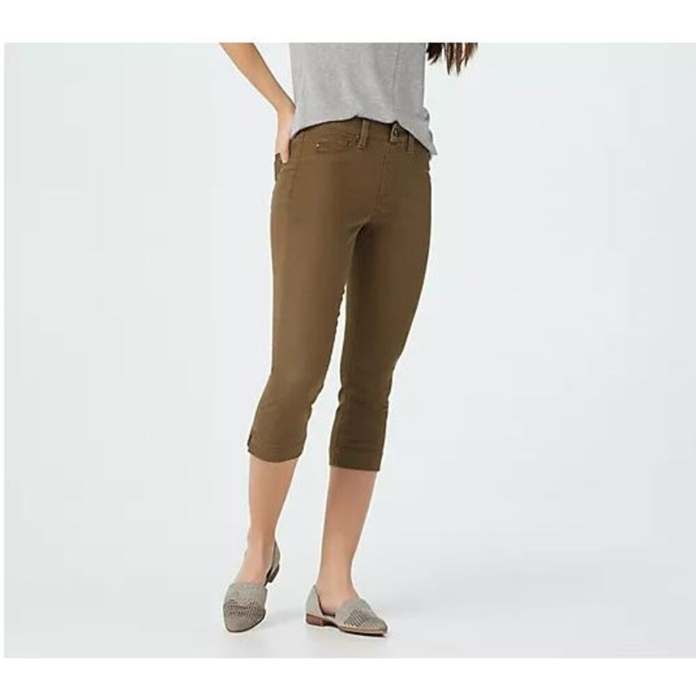 LAURIE FELT NEW‎ $64 Colored Silky Denim Capri Pull-On Jeans Olive XXS